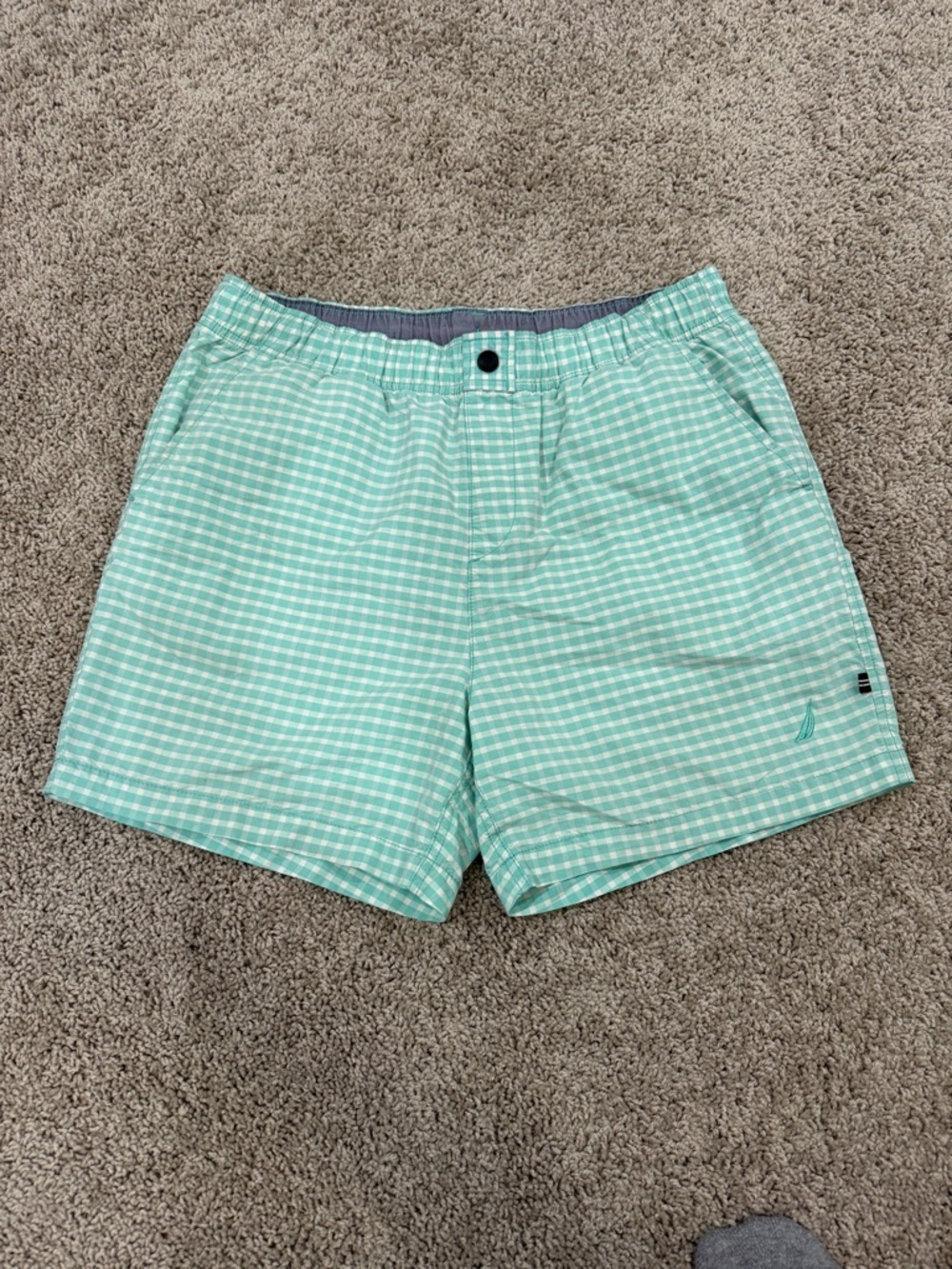 Nautica Mint Green Gingham Men's Swim Trunks